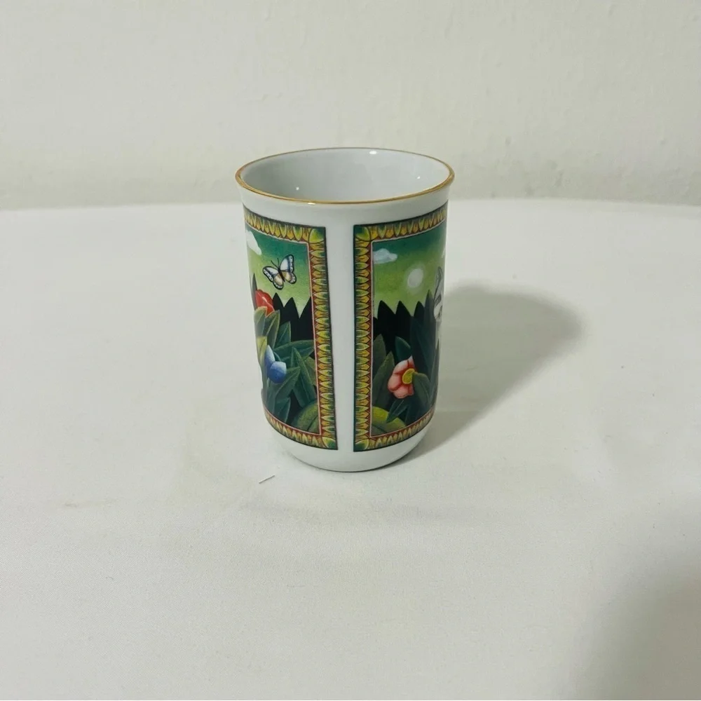 Vintage Russ Berrie Four Seasons Majestic Cat Mug Coffee Tea Beautiful Green
